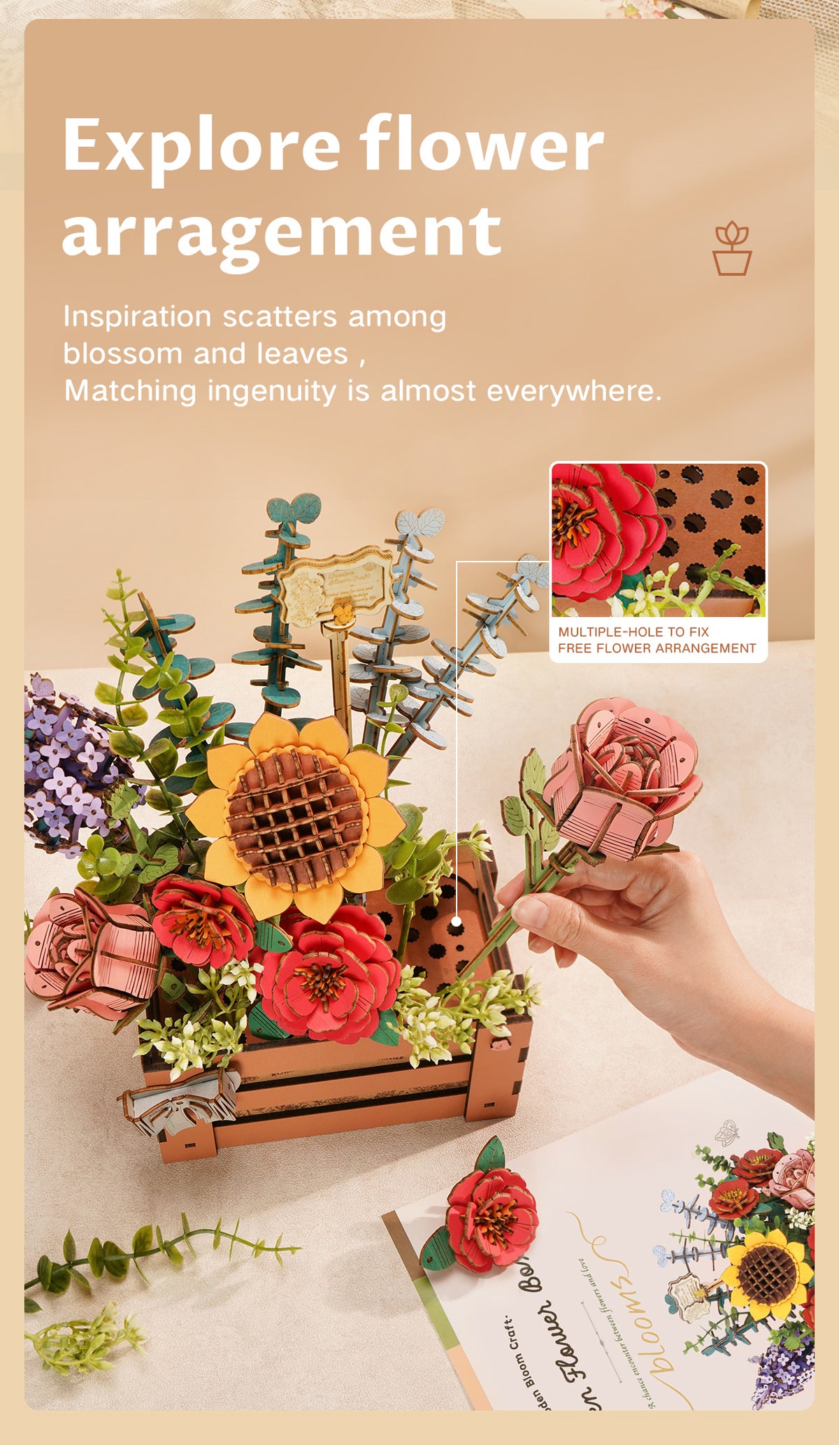 Rowood DIY Wooden Bloom Box 3D Wooden Puzzle ROETW02H