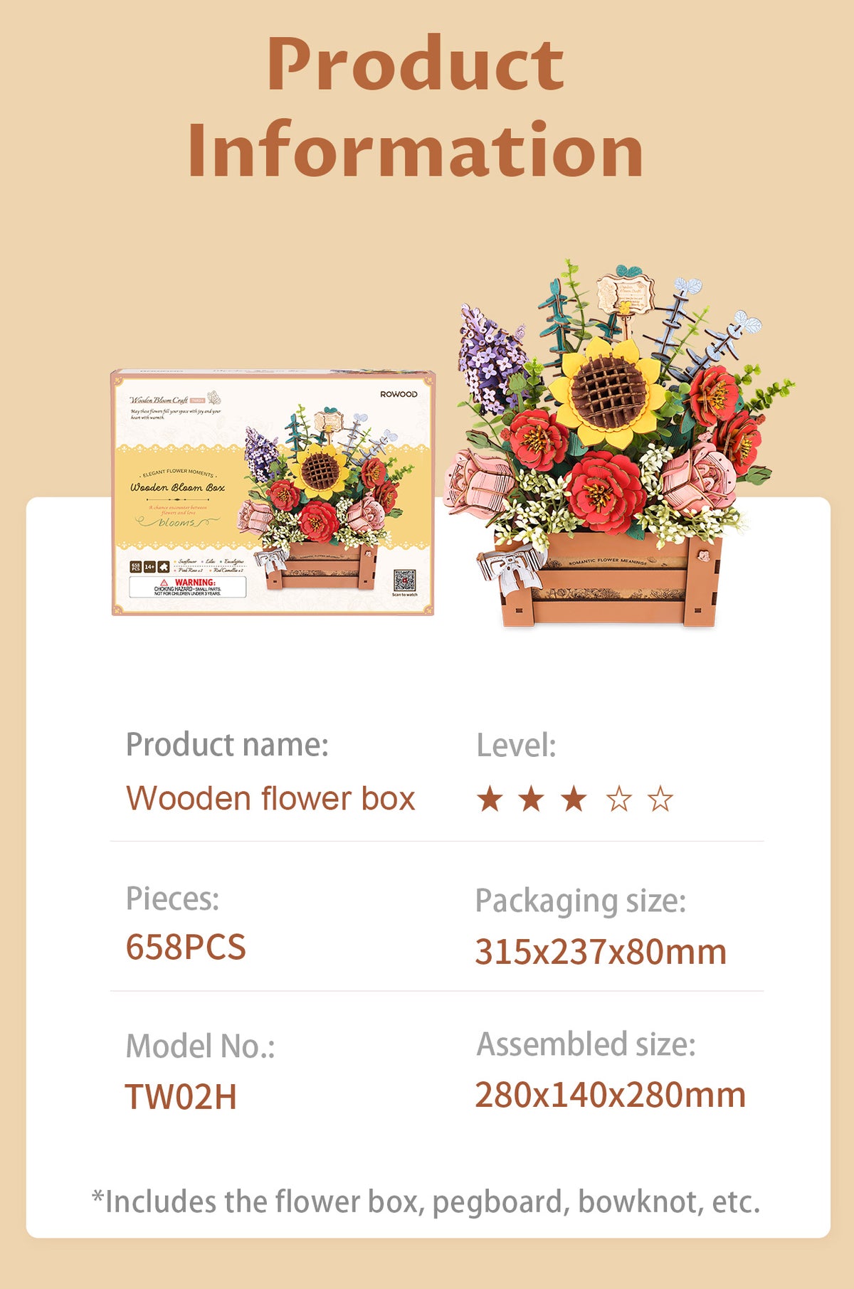 Rowood DIY Wooden Bloom Box 3D Wooden Puzzle ROETW02H
