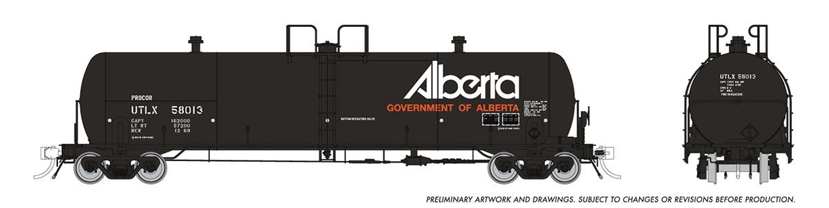 HO Rolling Procor 20K gal Tank Car: UTLX - Gov. of Alberta: 3-Pack #2