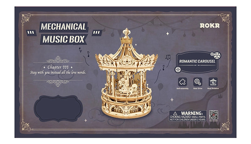 ROKR Romantic Carousel Mechanical Music Box 3D Wooden Puzzle ROEAMK62