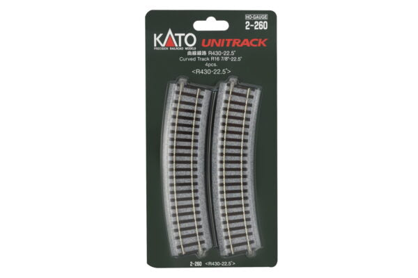 Kato HO Scale H R430 – 22.5 Curve Track (4 ea)