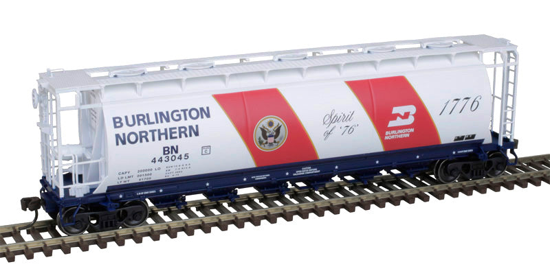 HO Rolling Atlas 6 Bay Cylindrical Hoppers Burlington Northern Bicentennial Rd #443045