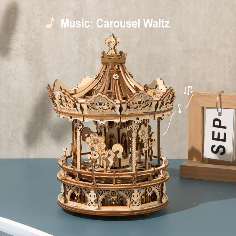 ROKR Romantic Carousel Mechanical Music Box 3D Wooden Puzzle ROEAMK62
