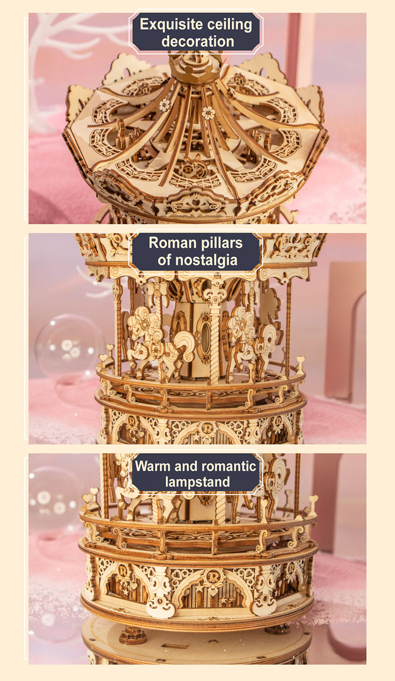 ROKR Romantic Carousel Mechanical Music Box 3D Wooden Puzzle ROEAMK62