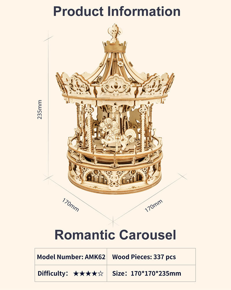 ROKR Romantic Carousel Mechanical Music Box 3D Wooden Puzzle ROEAMK62