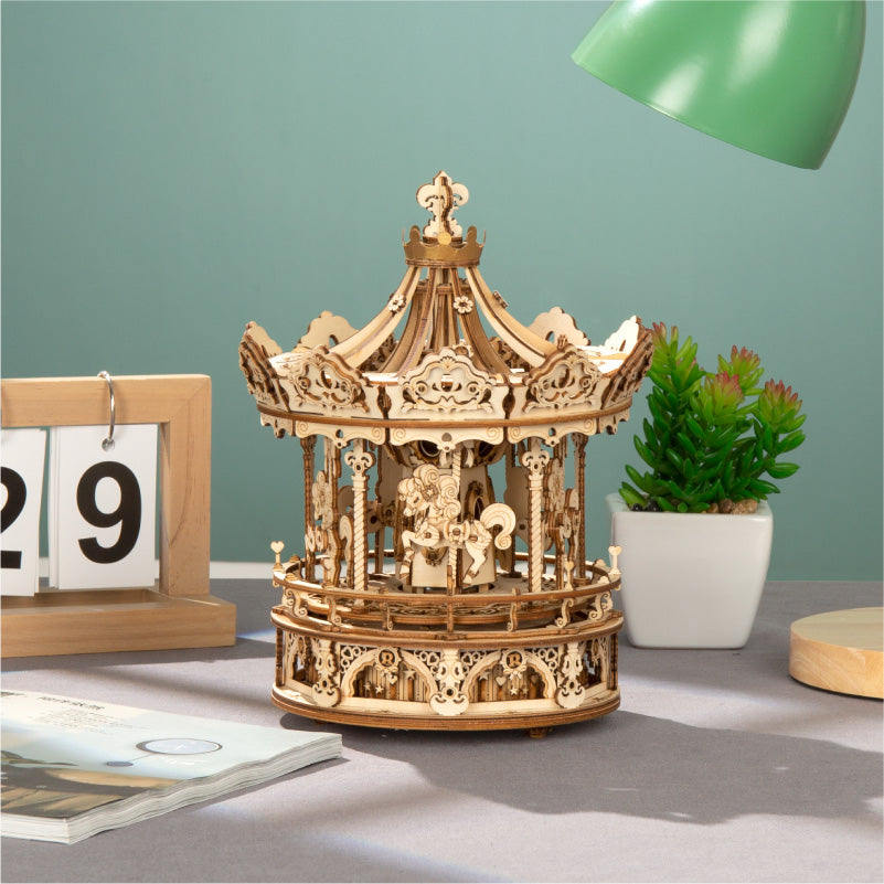ROKR Romantic Carousel Mechanical Music Box 3D Wooden Puzzle ROEAMK62