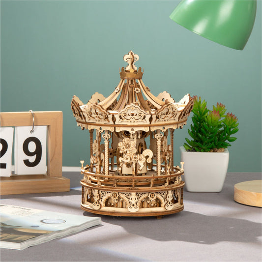 ROKR Romantic Carousel Mechanical Music Box 3D Wooden Puzzle ROEAMK62