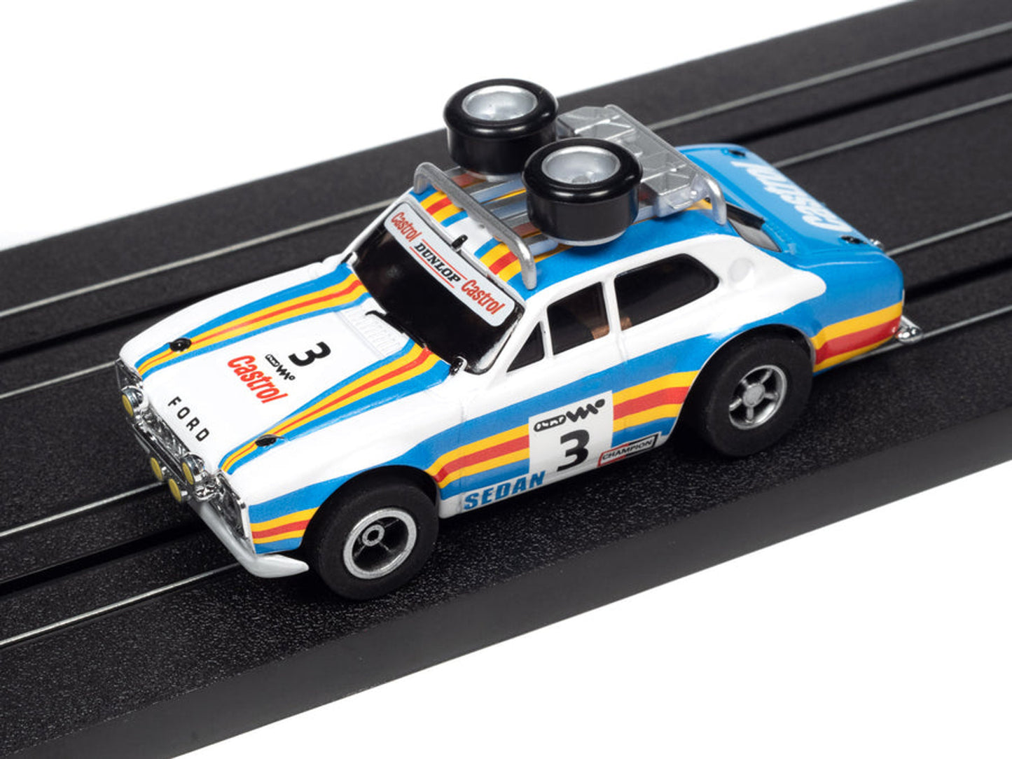 Auto World Xtraction 1975 Ford Rally Escort (Blue/Orange/White) HO Slot Car