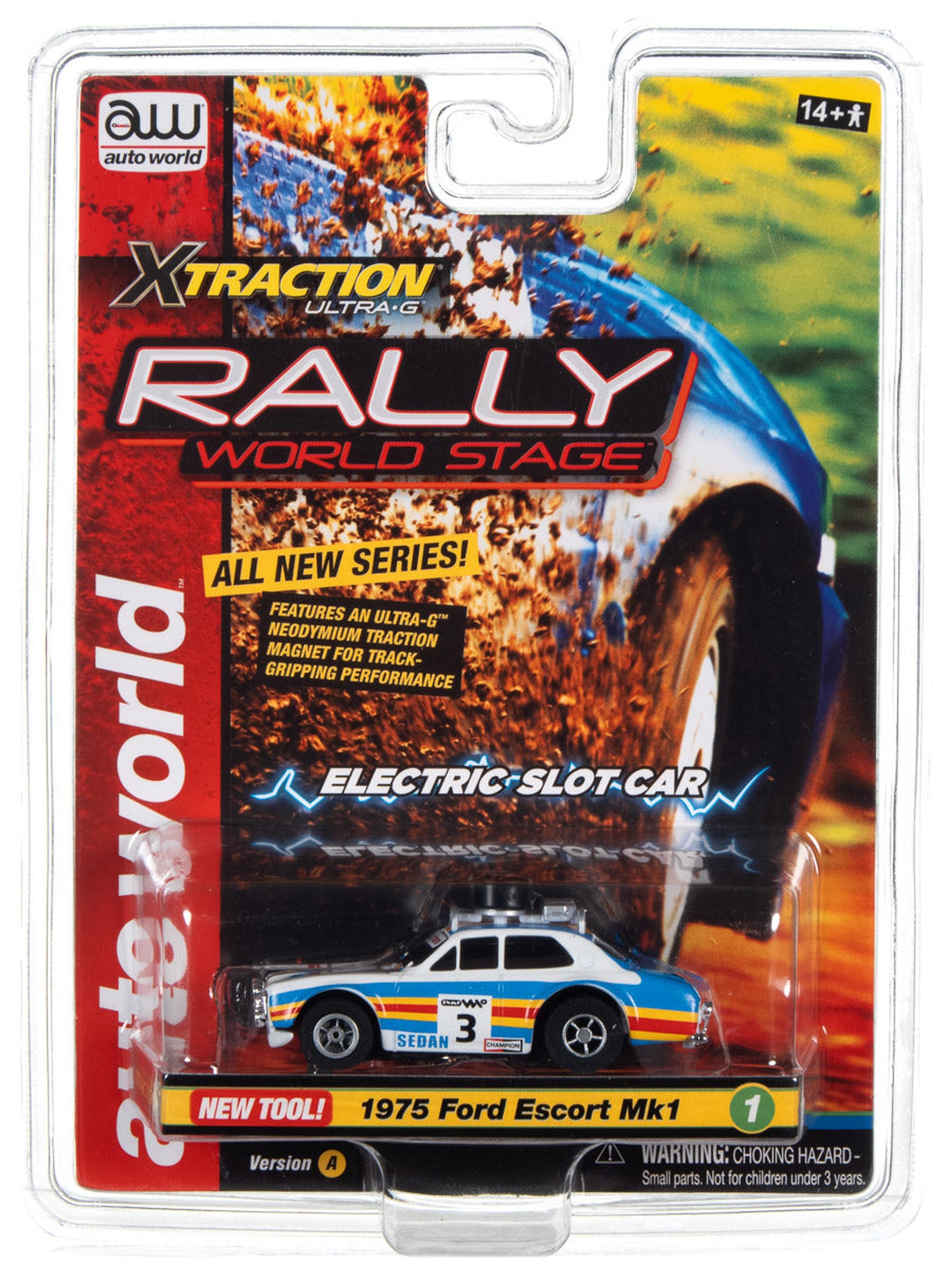 Auto World Xtraction 1975 Ford Rally Escort (Blue/Orange/White) HO Slot Car