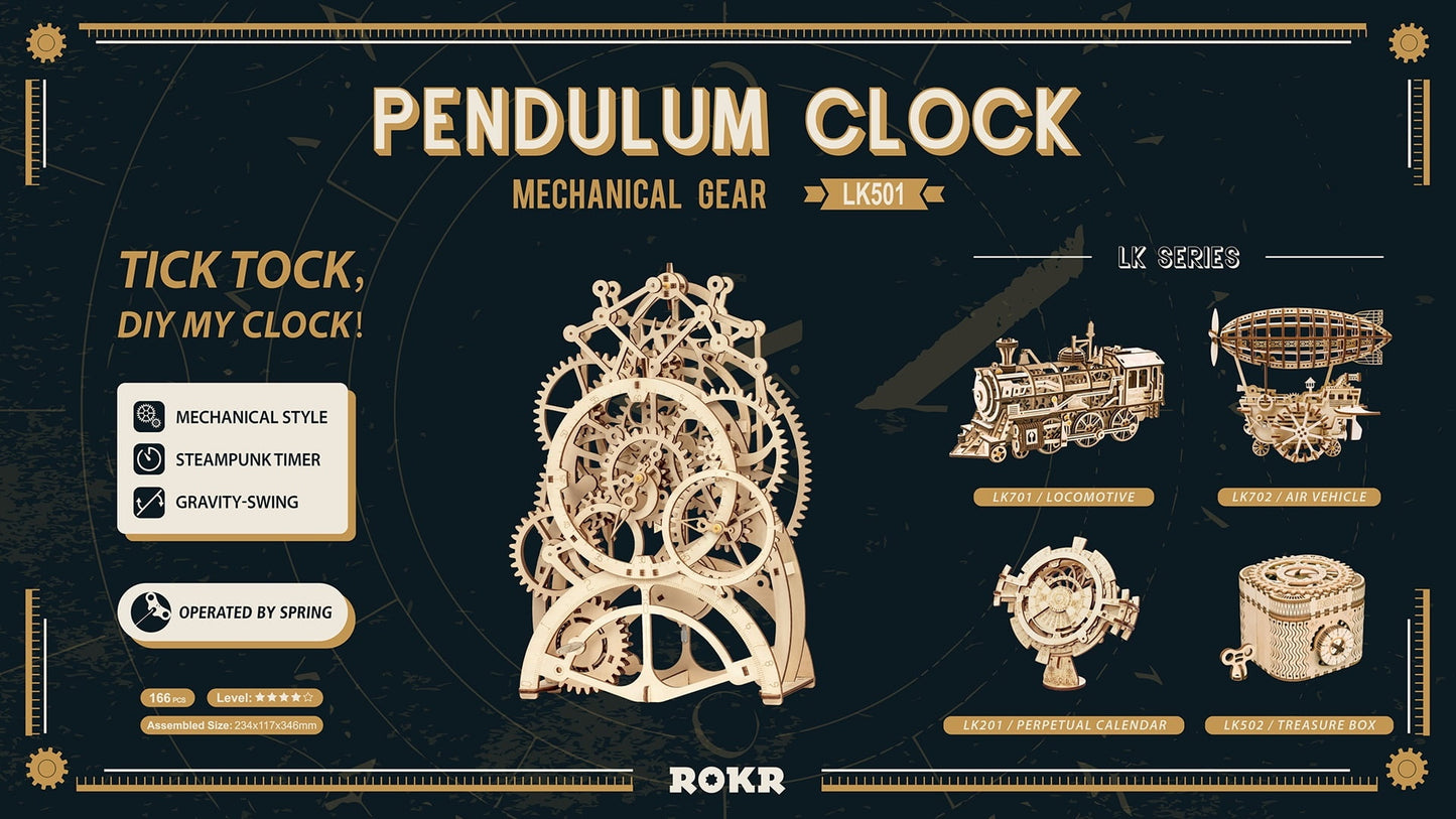 ROKR Pendulum Clock Mechanical Gears 3D Wooden Puzzle K501