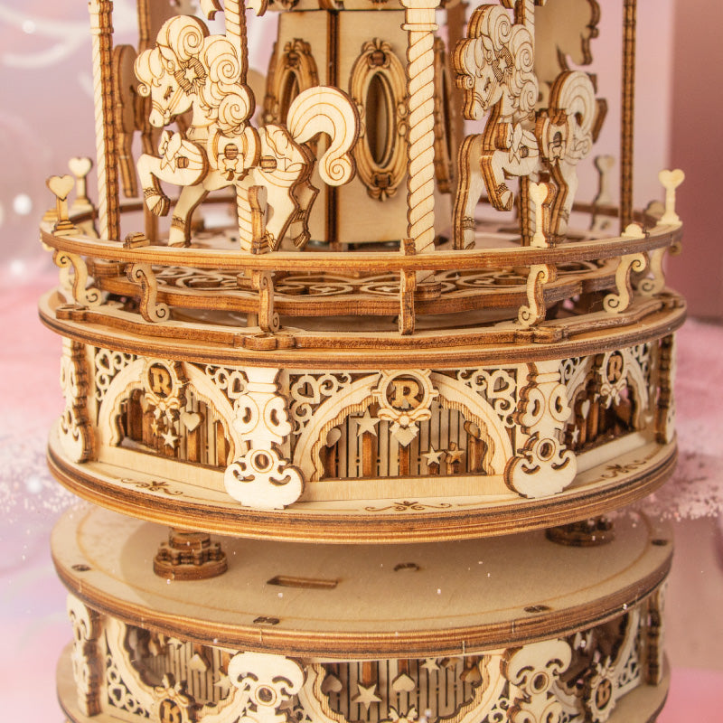ROKR Romantic Carousel Mechanical Music Box 3D Wooden Puzzle ROEAMK62