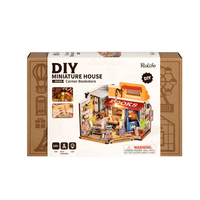 Rolife Corner Bookstore DIY Miniature House Kit ROEDG164