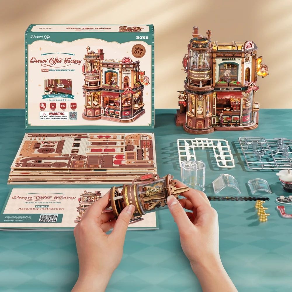 ROKR Dream Coffee Factory 3D Wooden Puzzle