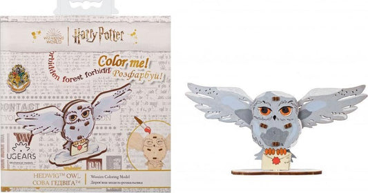 Ugears Hedwig Owl Wooden 3D-Puzzle Coloring Model - 9 Pieces