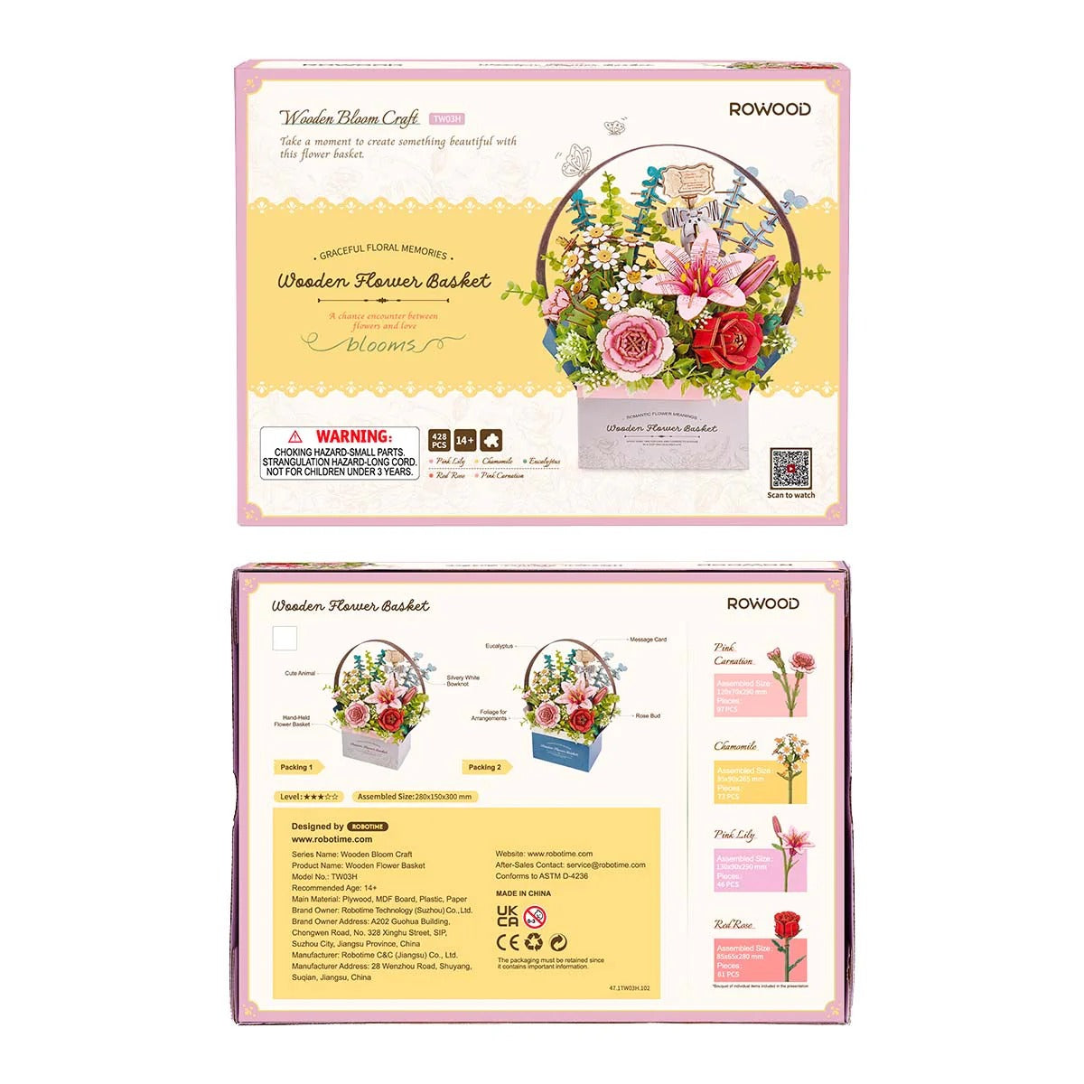 Rowood Wooden flower Basket 3D Wooden Puzzle