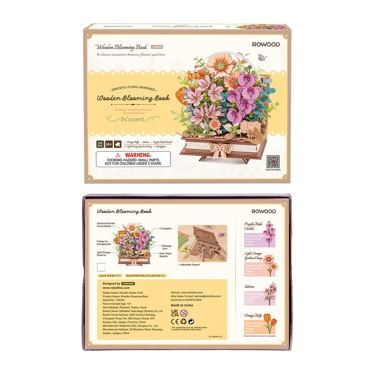 Rowood Wooden Blooming Book DIY Flower Bouquet 3D Puzzle TW04H