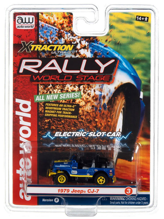 Auto World Xtraction Rally 1979 Jeep CJ-7 (Blue) Stage HO Slot Car