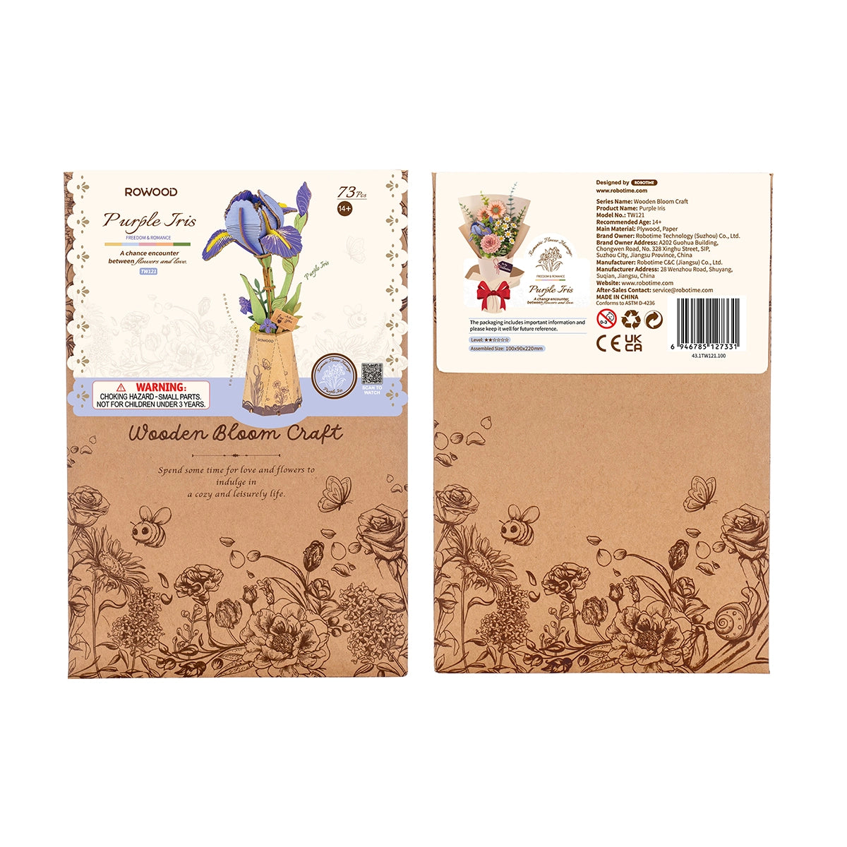 Rowood Purple Iris DIY Flower Wooden 3D Puzzle TW121