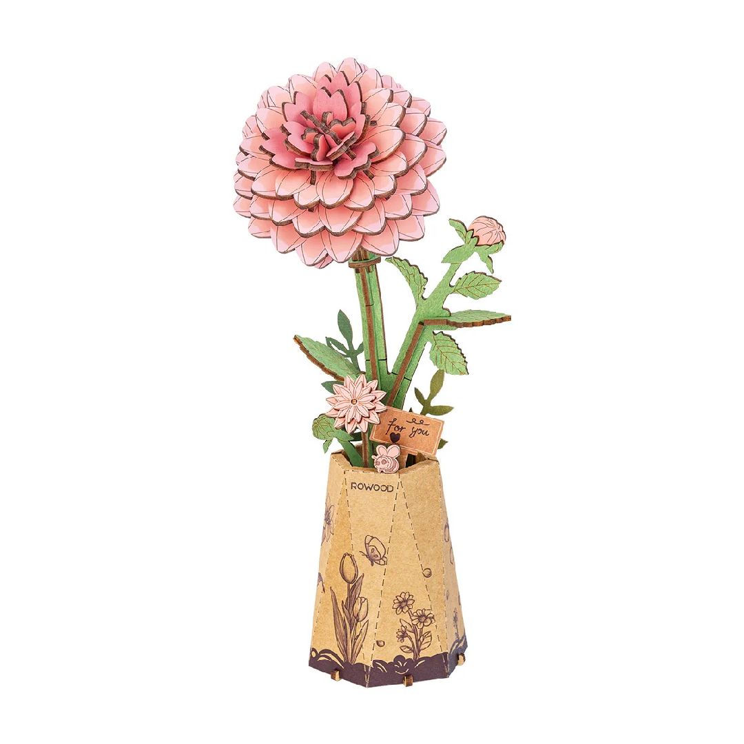 Rowood DIY Pink Dahlia 3D Wooden Puzzle TW131