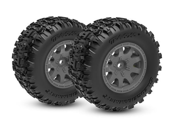 Traxxas Tires & wheels, assembled (charcoal gray)(rear)(2) TRA10770-GRAY