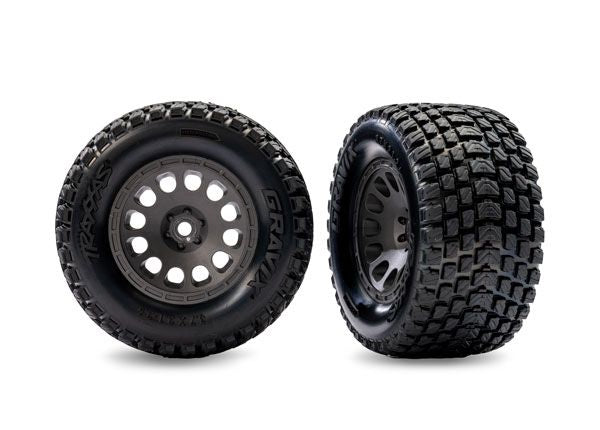 Traxxas Tires & wheels, Mini XRT, Gray on Gravix tire, front(2)