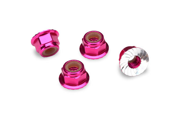Traxxas Nuts, 4mm aluminum, flanged, serrated (pink-anodized) (4) TRA1747P