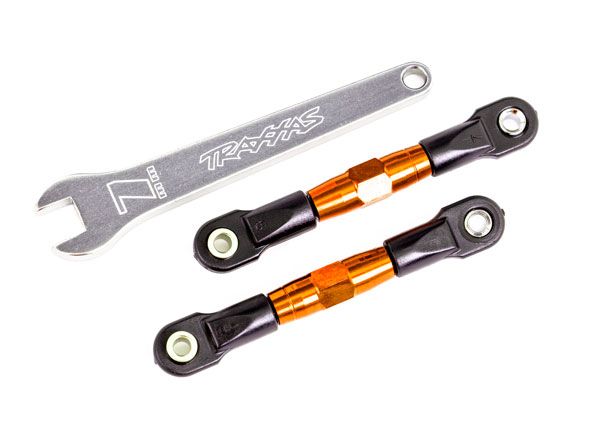 TRA2443T Traxxas Camber links, rear (TUBES orange-anodized, 7075-T6 aluminum, stronger than titanium) (2) (assembled with rod ends and hollow balls)/ aluminum wrench (1) (fits Drag Slash)