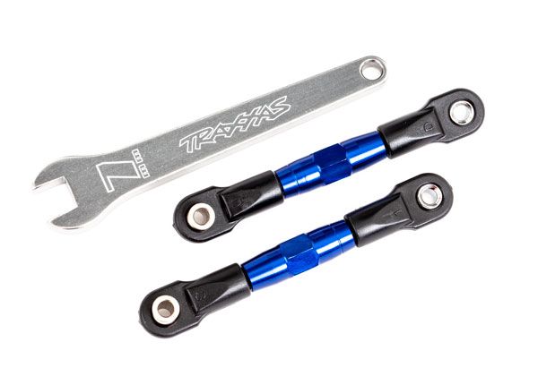 TRA2443X Traxxas Camber links, rear (TUBES blue-anodized, 7075-T6 aluminum, stronger than titanium) (2) (assembled with rod ends and hollow balls)/ aluminum wrench (1) (fits Drag Slash)