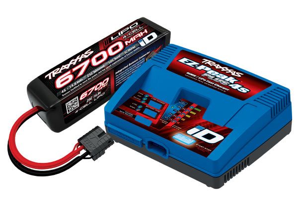 TRA2998 Traxxas EZ-Peak Plus 4S, 8 Amp Multi-Chemistry Battery Charger (TRA2981) with 1 x 6700mAh 14.8V 4Cell 25C LiPo Battery (TRA2890X)