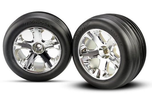 TRA3771 Traxxas Traxxas Tires & wheels, assembled, glued (2.8")(All-Star chrome wheels, Ribbed tires, foam inserts) (electric front)