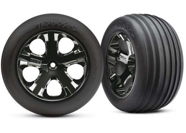 TRA3771A Traxxas Traxxas Tires & wheels, assembled, glued (2.8")(All-Star black chrome wheels, Ribbed tires, foam inserts) (electric front)