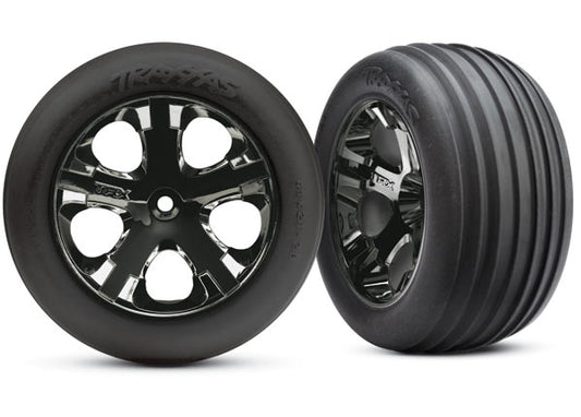 TRA3771A Traxxas Traxxas Tires & wheels, assembled, glued (2.8")(All-Star black chrome wheels, Ribbed tires, foam inserts) (electric front)