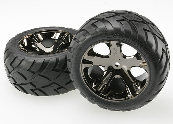 TRA3773A Traxxas Anaconda Rear Tires w/All-Star Wheels (2) (Black Chrome) (Standard)
