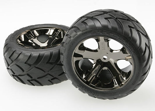TRA3773A Traxxas Anaconda Rear Tires w/All-Star Wheels (2) (Black Chrome) (Standard)