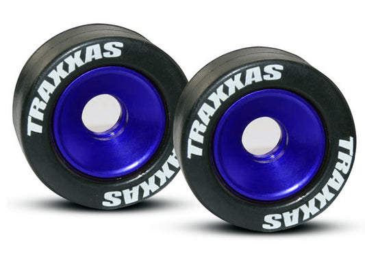 TRA5186A Traxxas Aluminum Wheelie Bar Wheel Set w/Rubber Tires (Blue) (2)