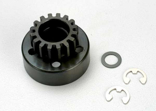 TRA5215 Traxxas, Clutch bell (15-tooth)/5x8x0.5mm fiber washer (2)/ 5mm e-clip (requires 5x11x4mm ball bearings part #4611)