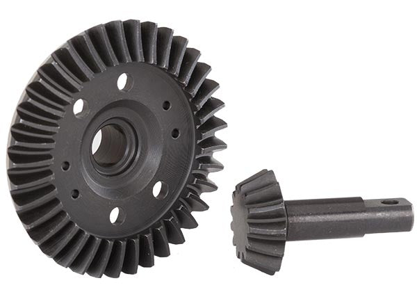 TRA5379R Traxxas Ring gear, differential/ pinion gear, differential (machined, spiral cut) (front)