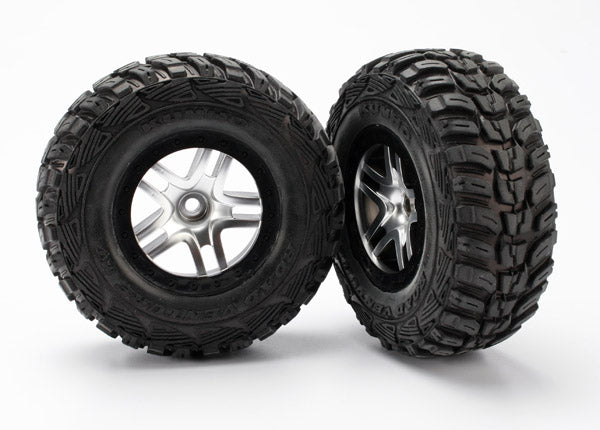 TRA5882R Traxxas Tires & Wheels, Assembled, Glued (S1 Ultra-Soft Off-Road Racing Compound) (Sct Split-Spoke Satin Chrome, Black Beadlock Style Wheels, Kumho Tires, Foam Inserts) (2) (2wd Front)