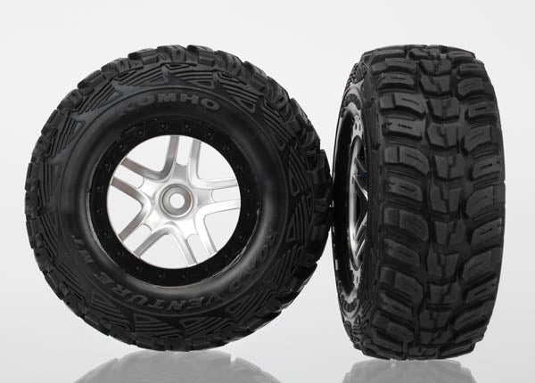 TRA6874R Traxxas Tires & Wheels, Assembled, Glued (S1 Ultra-Soft Off-Road Racing Compound) (Sct Split-Spoke Satin Chrome, Black Beadlock Style Wheels, Kumho Tires, Foam Inserts) (2) (4wd Front/Rear, 2wd Rear Only)
