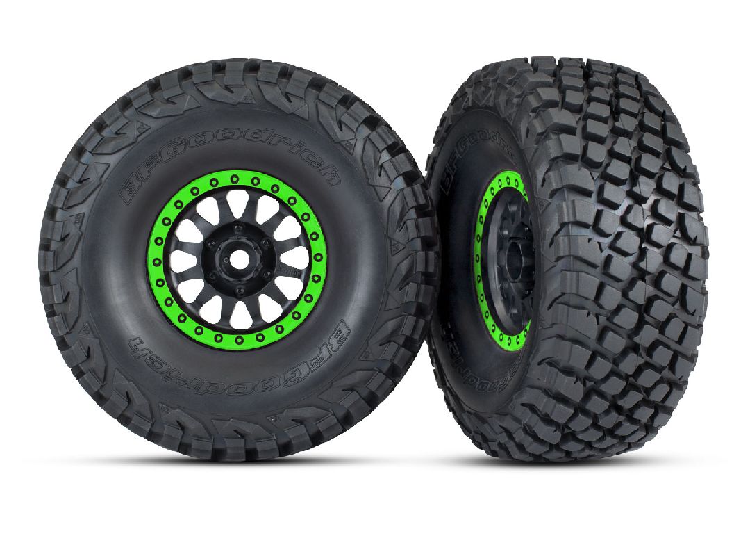 Traxxas Tires & wheels, Method 101 black w/green Baja KR3 (2) TRA8474-GRN