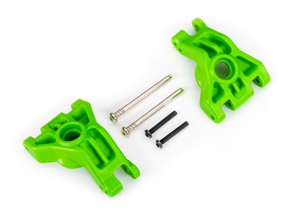 TRA9050G Traxxas Carriers, stub axle, rear, extreme heavy duty, green (left & right)/ 3x41mm hinge pins (2)/ 3x20mm BCS (2) (for use with #9080 upgrade kit)