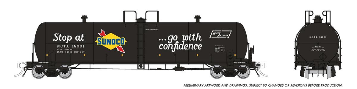 HO Rolling Procor 20K gal Tank Car: Sunoco (NCTX): 6-Pack