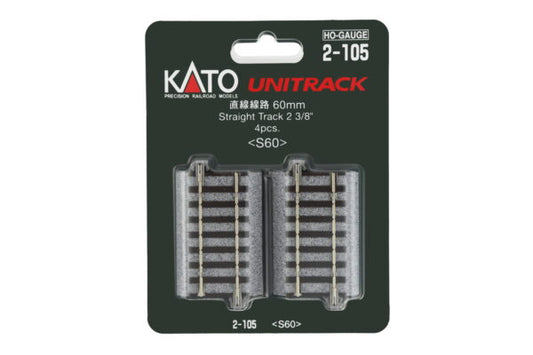 Kato HO Scale H 60mm (2-3/8″) Straight Track, (4 ea)