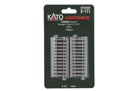 Kato HO Scale H 94mm (3-11/16″) Straight Track, (2 ea)