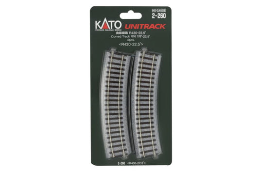 Kato HO Scale H R430 – 22.5 Curve Track (4 ea)