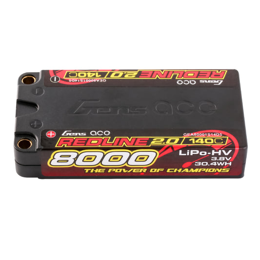 Gens ace 8000mAh 1S 3.8V 140C HardCase 65# Redline 2.0 Series Lipo Battery with 5.0mm bullet