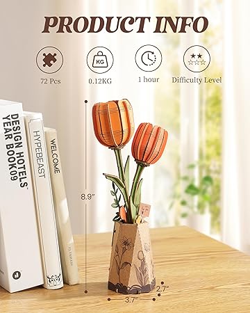 Rowood DIY Orange Tulip 3D Wooden Puzzle
