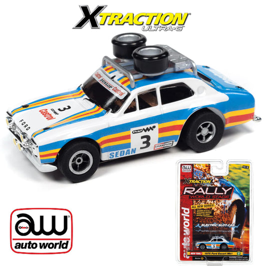 Auto World Xtraction 1975 Ford Rally Escort (Blue/Orange/White) HO Slot Car