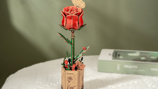 Rowood DIY Red Rose 3D Wooden Puzzle