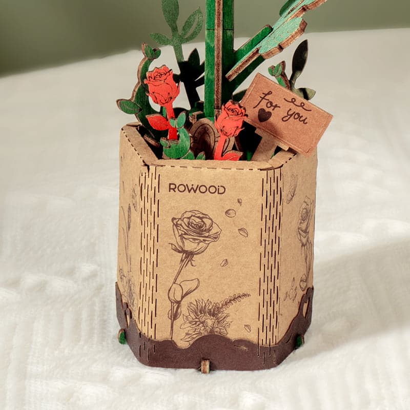 Rowood DIY Red Rose 3D Wooden Puzzle